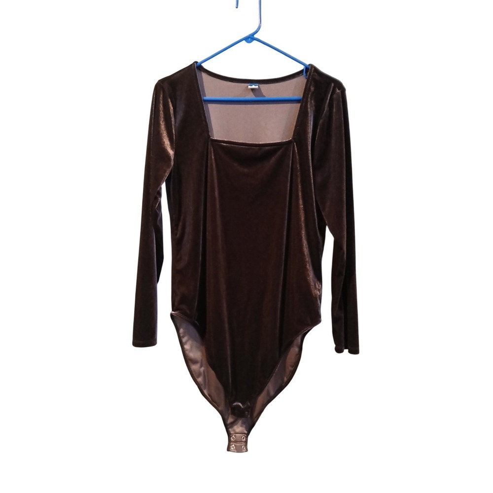 Old Navy Velvet Square Neck Long Sleeve Bodysuit Black Brown XL Blouse Coachella